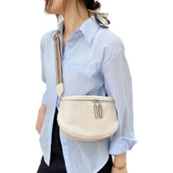 Fanny Sacoche Banane Femme Cuir -Looqita Fanny porte blanc