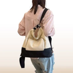Tim Sac à Dos Convertible Bandoulière -Looqita sac a dos convertible Tim beige porte