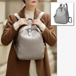 Roméo Sac à Dos Cuir Femme Tendance -Looqita sac a dos cuir femme Romeo gris porte