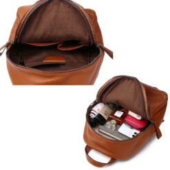 Roméo Sac à Dos Cuir Femme Tendance -Looqita sac a dos cuir femme Romeo marron interieur