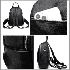 Harlem Sac à Dos Femme Cuir Noir -Looqita sac a dos cuir femme noir Harlem poches
