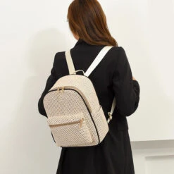 Mimosa Sac à Dos Femme été -Looqita sac a dos femm paille Mimosa beige porte