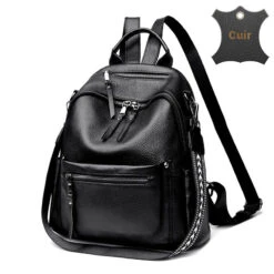 Irvin Sac à Dos Femme Cuir Noir