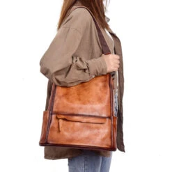 Sonora Sac Antivol Femme Cuir Vintage -Looqita sac antivol femme vintage Sonora marron porte
