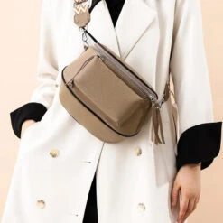 Tessa Sacoche Bandoulière Femme Cuir -Looqita sacoche bandouliere Tessa kaki porte